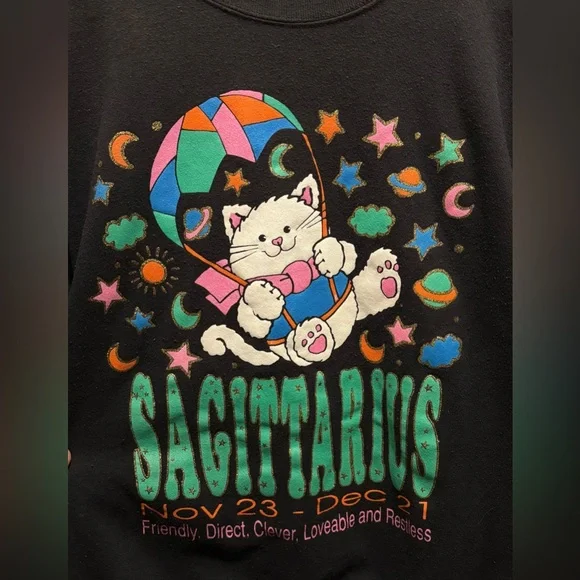 Vintage Sagittarius Zodiac Cat Sweater Size XL MBC USA - Picture 2 of 6